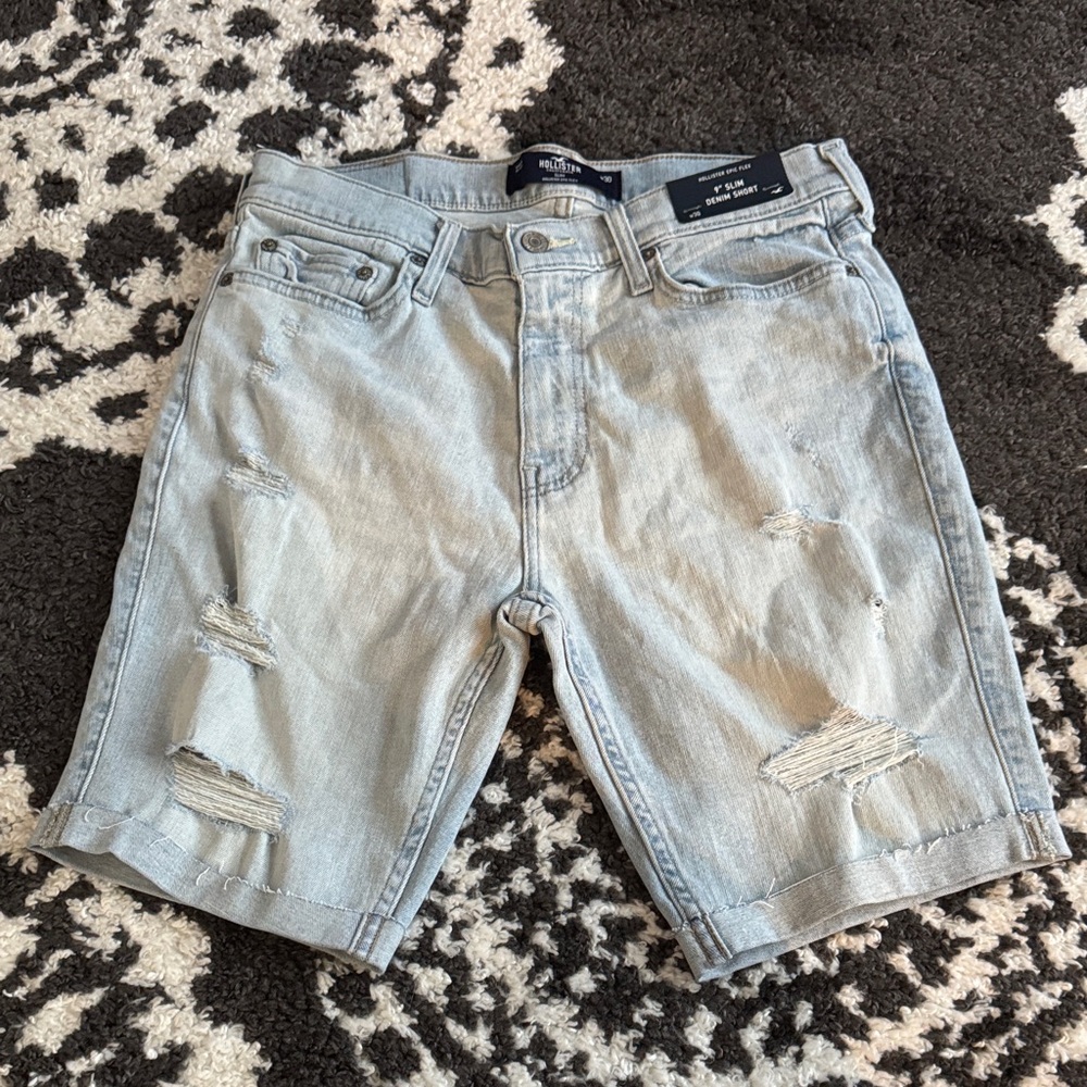 Hollister mens epic flex slim Light Wash Distressed Denim Shorts nwts 30
